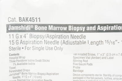 CareFusion BAK4511 Jamshidi Bone Marrow Biopsy and Aspiration Tray 11G x 4 inch